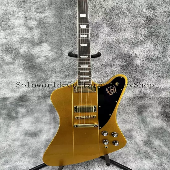 Solid Body Custom Firebird Gold Electric Guitar Gold Hardware Black Pickguard