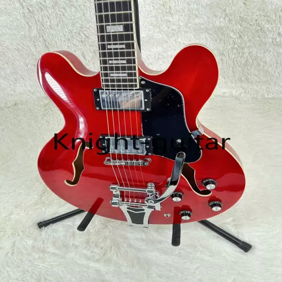 Factory Made ES-335 Gloss Red Semi-Hollow Guitar FR Bridge Chrome Part HH Pickup