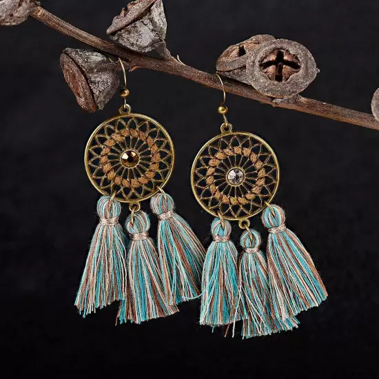 Fashion Women Bohemian Earrings Long Tassel Fringe Drop Dangle Ear Stud Jewelry