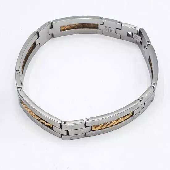 RCI Bracelet 18KT Stamped Gold Stainless Steel Mens Unisex Box Link 8.5 in