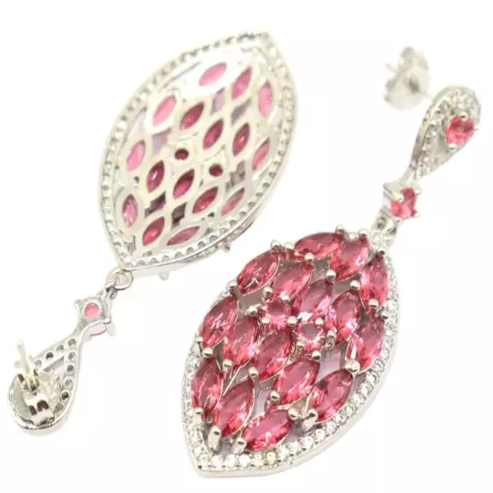 High Trendy Pink Raspberry Rododlite Garnet CZ Gift Silver Earrings 