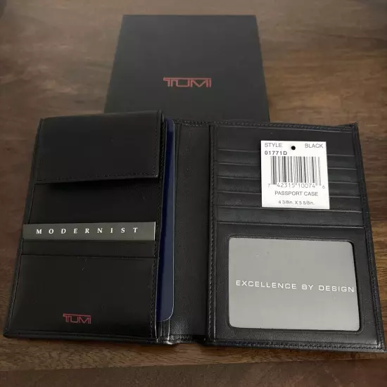 Tumi Modernist Black Leather Passport / Wallet Case New In Box