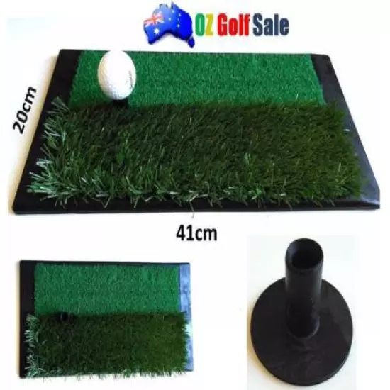 Heavy Duty Golf Driving Chipping Mat Dual Height Grass w/ Tee - 20cm x 41cm 