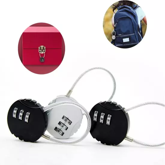 4 Pack 3-Digit Combination Lock Waterproof Padlock Outdoor Mini Wire Rope Combin