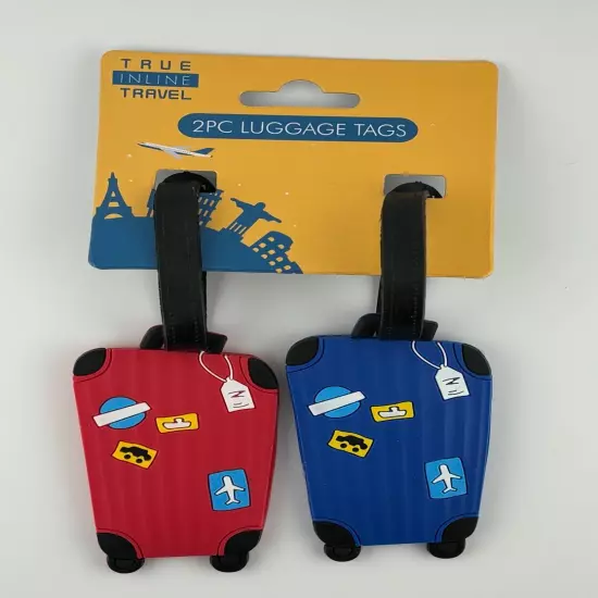 Set of 1 (2 tags) Luggage shaped Suitcase Travel Tags - Blue Red Teal Green Grey