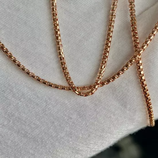 Real 14k Rose Gold 1.8mm Semi-Solid Half Round Box Chain 16 18 20 22 24 Inches