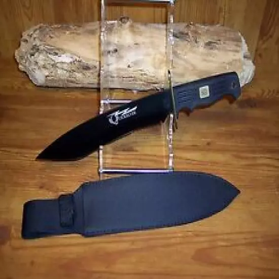 Quicksilver 15" Bowie Knife, black blade brass guard rubberized grip, Very Sharp