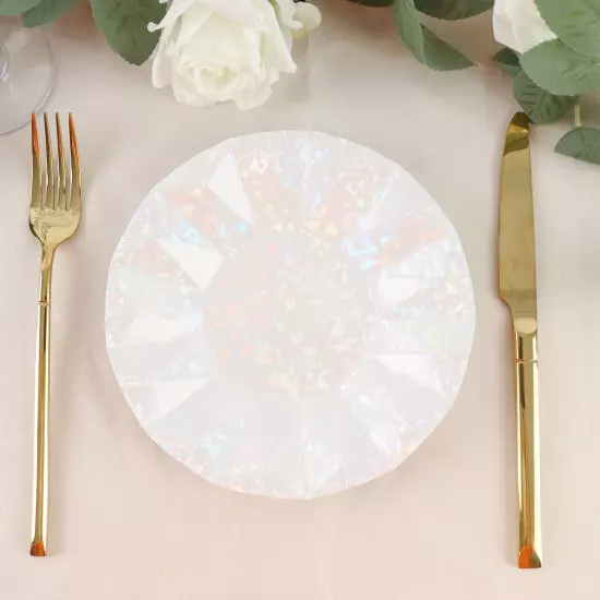 25 Pack | 7" Geometric Iridescent Dessert Appetizer Paper Plates, Disposable Sal