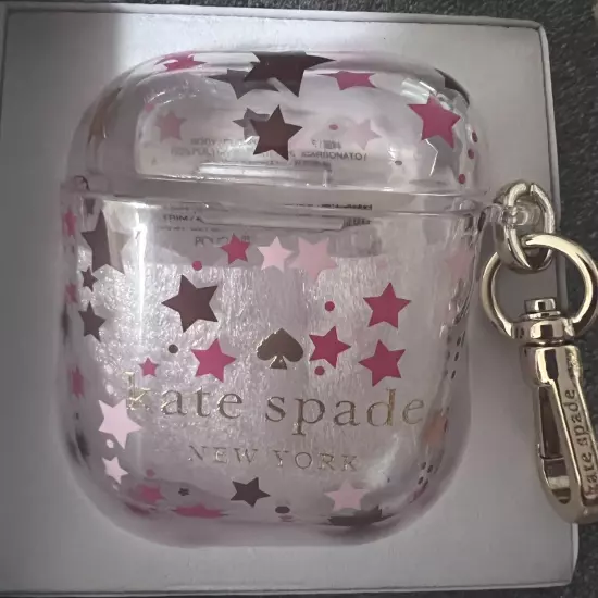 Kate Spade Clear AirPods Case ~ TWINKLE Printed ~ Silver Sparkle Gift Box ~ Star