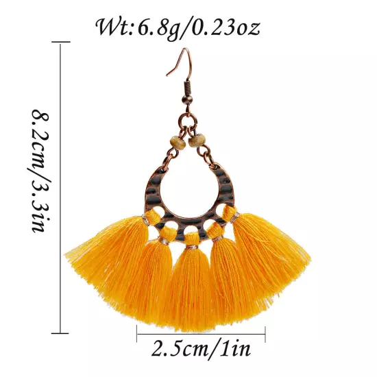 Fashion Women Bohemian Earrings Long Tassel Fringe Drop Dangle Ear Stud Jewelry