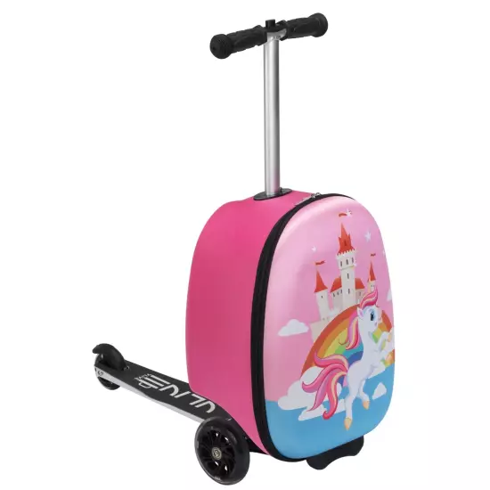 VLIVE Kids Ride on Suitcase Scooter Luggage with LED Lights and Unicorn Patterns