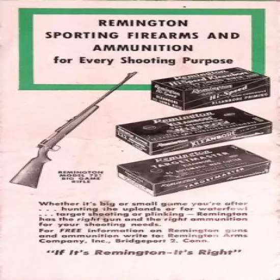 Remington Cartridges Average Ballistics Brochure & Chart Kleanbore Priming