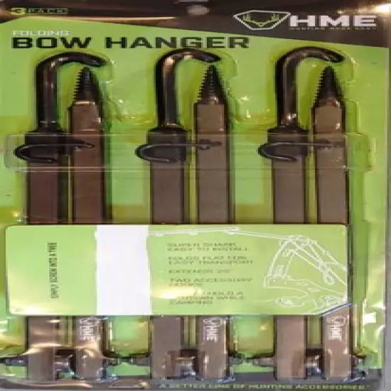 HME Products 20-Inch Strong Folding Bow Hanger w/Accessory Hooks 3/Pack FBH-3