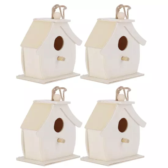 4Pcs Mini Wooden Bird House Hanging Birds Nests Ornaments For Outdoor Garden