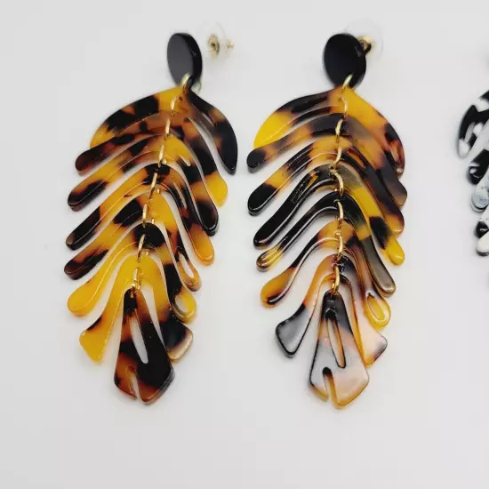 Leaf Shape Drop Dangle Earrings 5 Pair Set - Resin Acrylic Boho Women's Jewelry