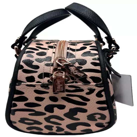 Von Dutch Women's Pink Black Cheetah Small Bowling Crossbody Hand Bag