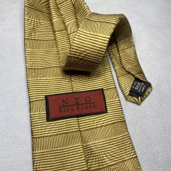 NEO Bill Blass Necktie Mens USA Designer 100% Silk Geometric Silhouette Gold