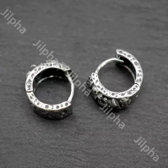 Gothic Skull Skeleton Thick Hoop Huggie Hinged Earring 925 Sterling Silver A4565