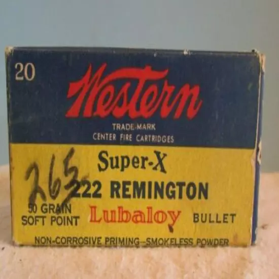 VINTAGE WESTERN SUPER X 222 REMINGTON W/EMPTY CARTRIDGE SHELLS Box Empty VARMIN