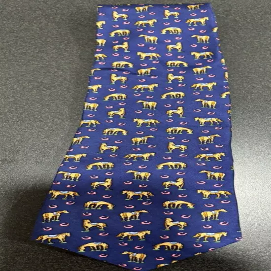 Bird Dog Bay Men's Tie, Made in the USA Blue With Horse Print, 100% Silk