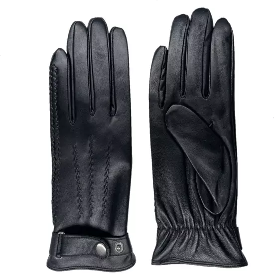 Men's GENUINE SHEEPSKIN soft leather Braided winter gloves w/ Cashmere lining 