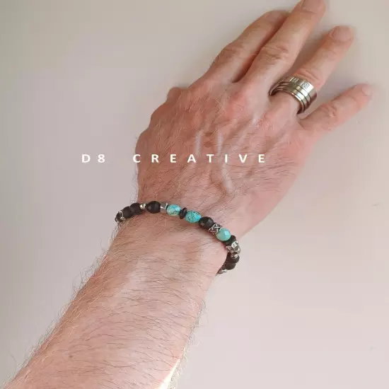 New men's turquoise with onyx and hematite stainless steel bracelet