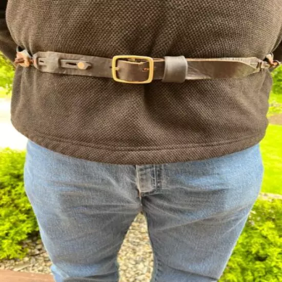 Mountain Man Braided Leather Rendezvous Belt, Brass Buckle, Elk Button SZ 38-42