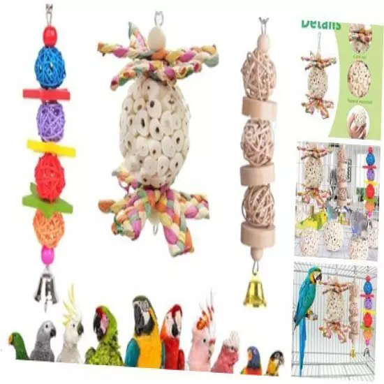 Bird Parakeet Toys, Natural Sola Balls Parrot Foraging Chew Toys Hanging Cage 