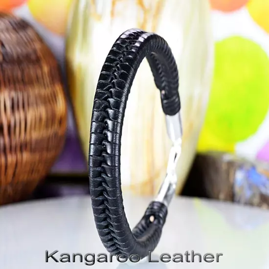 Armband Wristband Kangaroo Leather Sterling Silver Men Bracelet 1B-095