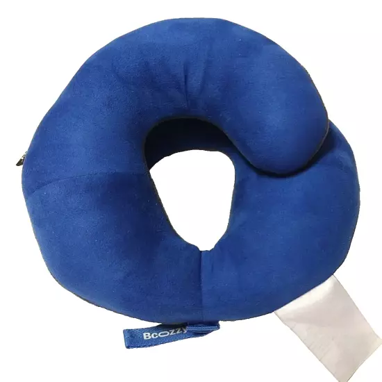 Bcozzy Neck Pillow Travel Gray Blue With Storage Bag Neck and Chin Support