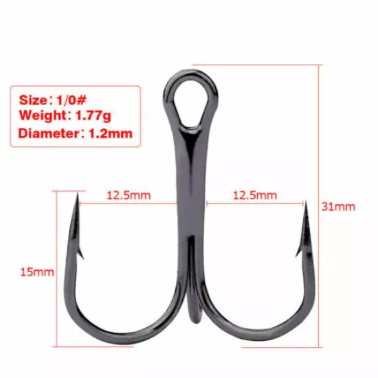 100pcs 1/0#-14# Fishing Hook Sharpened Treble Hooks Stainless Barb Hook Size