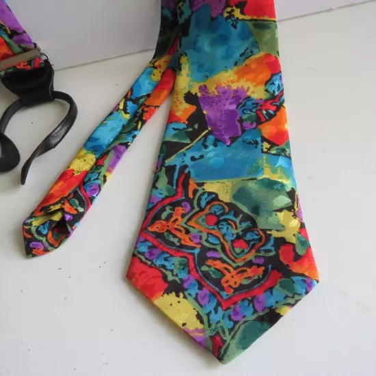 Men's Suspenders & Matching Tie Set -Pyscodelic silk