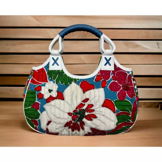 New Without Tags Isabella Fiore Floral Beaded Hand Bag 