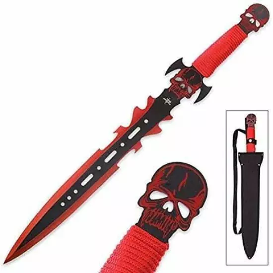 Fantasy Master BLACK & RED TWO-TONE BLADE, Short Sword with Sheath, Red, 27"/3mm