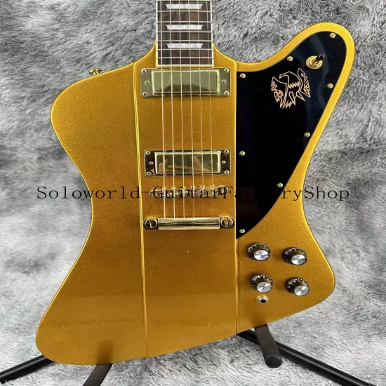 Solid Body Custom Firebird Gold Electric Guitar Gold Hardware Black Pickguard