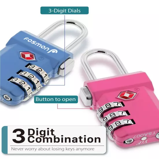 2Pack TSA Accepted 3 Digit Combination Travel Suitcase Luggage Bag Padlock Reset