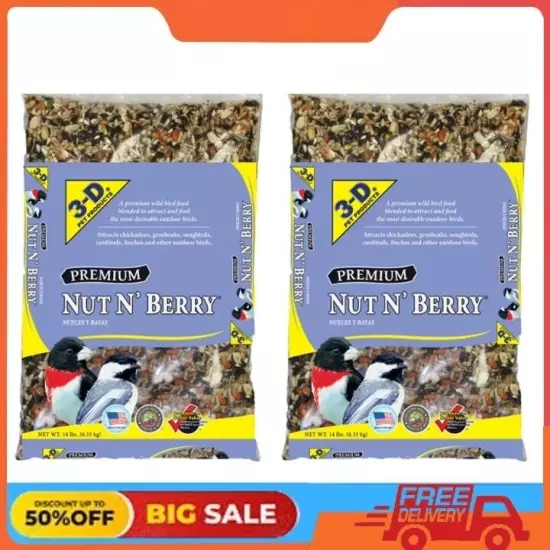 2 Pack 3-D Pet Products Premium Nut N' Berry Blend Dry Wild Bird Food, 14 lb.