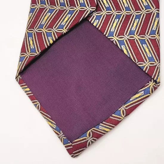 Geoffrey Beene Classic Silk Necktie USA Made Geometric Maroon Blue Yellow Shades