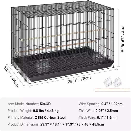 30 Inch Flight Bird Cage, Stackable Bird Cage Parakeet Cage with Slide