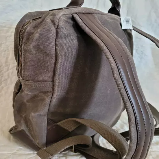 BANANA REPUBLIC Waxed Canvas & Leather Backpack Bag Taupe Brown NWT