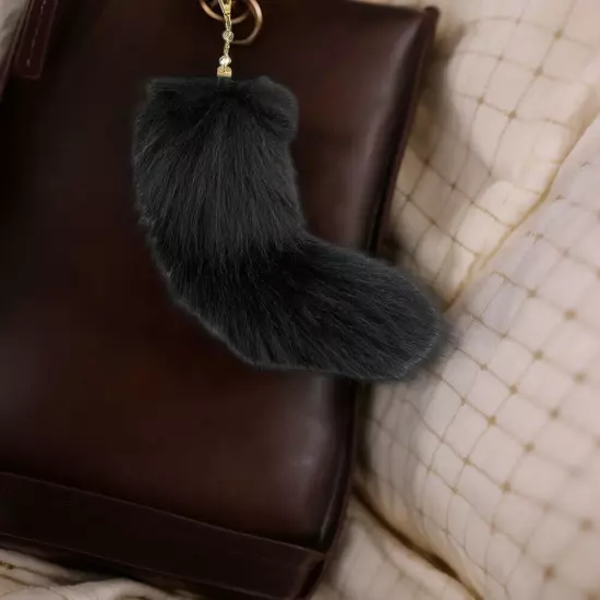 Huge Fluffy Faux Fur Fox-Tail Keychain Pompoms Bag Pendant Gift for Women Girl