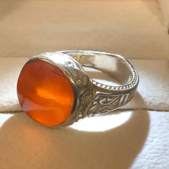 Agate Ring Men Silver 925,Yemen,Aqeeq,,Rare,Royal خاتم عقيق يمني كبدي سلجوقي