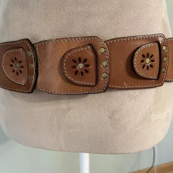 Olga Santino Brown Studded Leather Womens Belt XL 44” NWT