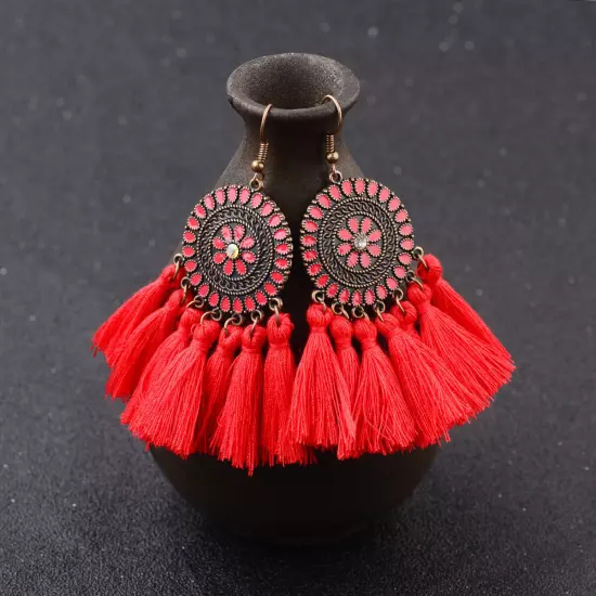 Fashion Women Bohemian Earrings Long Tassel Fringe Drop Dangle Ear Stud Jewelry