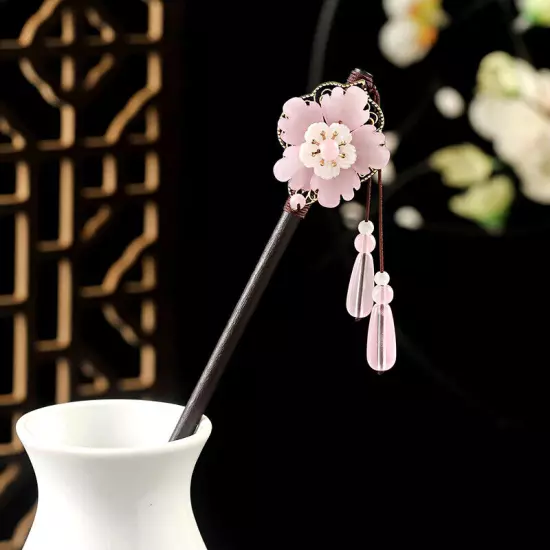 Womens Wooden Hair Stick Pins Chopstick Handmade Flower Hairpins Chinese Style