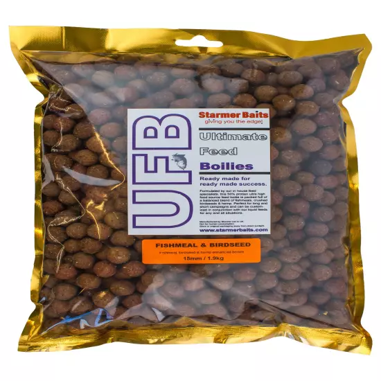 Fishmeal & birdseed boilies for carp & coarse fishing 15mm & 18mm 1.9kg-50kg