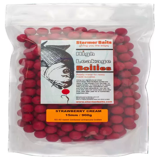 15mm STRAWBERRY CREAM shelf life carp fishing boilies (100g-25kg) FREE P&P