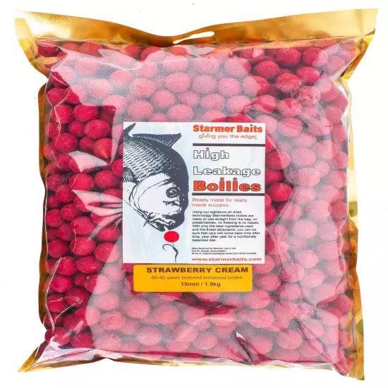 15mm STRAWBERRY CREAM shelf life carp fishing boilies (100g-25kg) FREE P&P