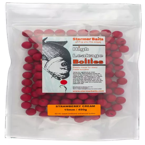 15mm STRAWBERRY CREAM shelf life carp fishing boilies (100g-25kg) FREE P&P