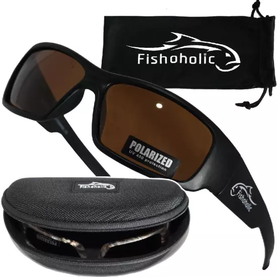 Fishoholic Polorized UV400 Sunglasses w/Case Camo Amber Blue Black Ice Silver